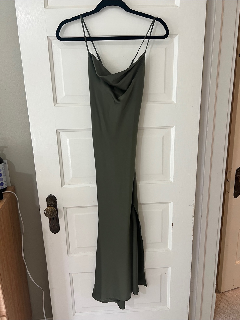 Astr Olive Green Cowl Neck Slip Maxi Dress